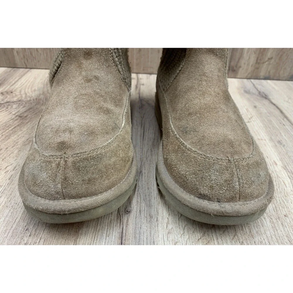 UGG AUSTRALIA Sock Boots Girls 3 Brown Suede Leather & Textile Fur String 5921